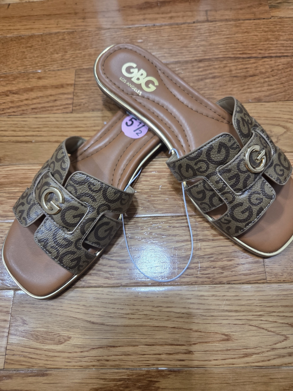 GBG Los Angeles Tan and Brown Signature Slide Sandals New